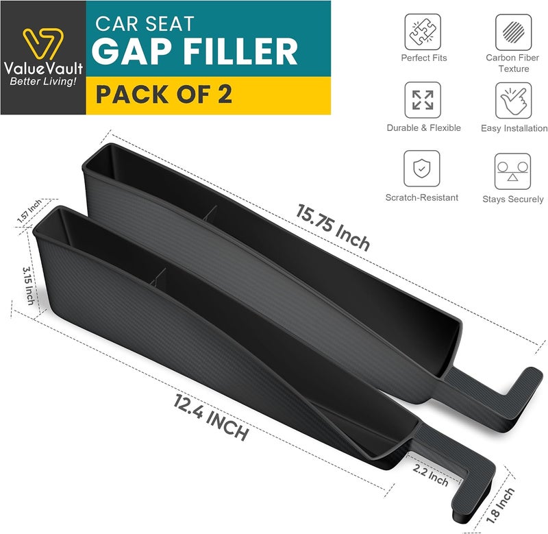 ValueVault 2Pcs Car Seat Gap Filler Organizer, Universal Gap Filler for Cars, SUVs & Trucks, Car blocker between seats to Prevent Essential Items from Falling, Car Gap Filler Designed for a Seamless interior Fit - Image 2